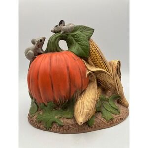 Fall Harvest Mice Figurine on Pumpkin &  Corn Decor Thanksgiving Decoration 7.5"